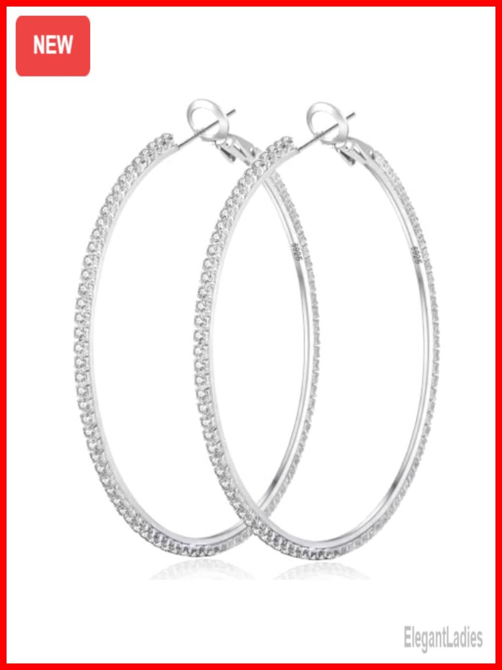 Sterling Silver Hoop Earrings Cubic Zirconia 2mm Thin Large Gift